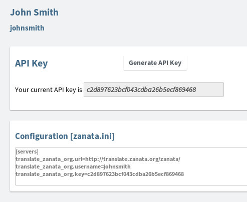 User settings page