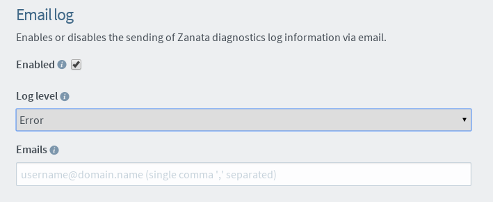 Admin settings email log
