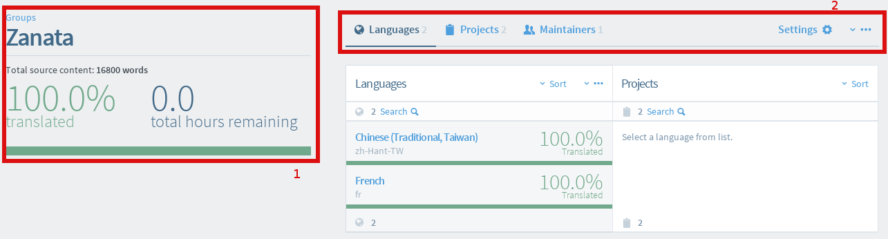 Group view language tab