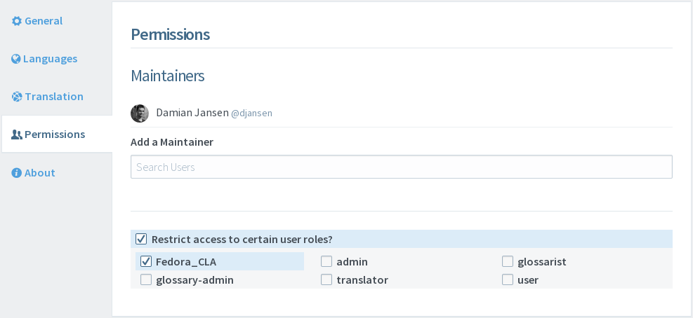 Project Permissions Settings tab