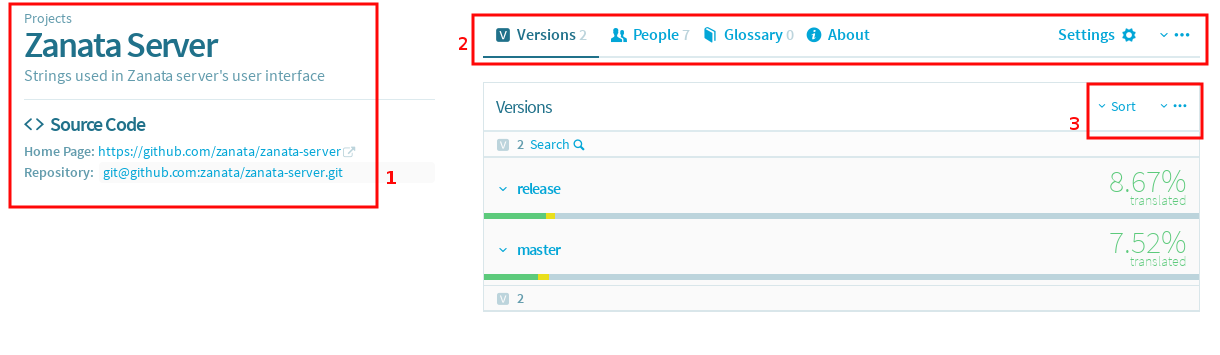 Project view version tab