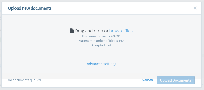 Upload source document dialog