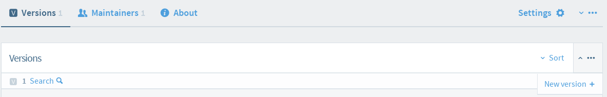 Version creation button on a project homepage