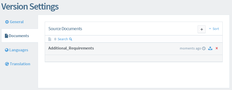 Version Documents Settings tab