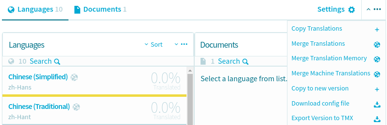 More action menu in project version page
