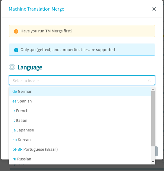 MT Merge language dialog